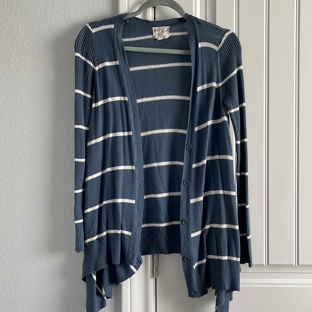 Blue & White Striped Cardigan